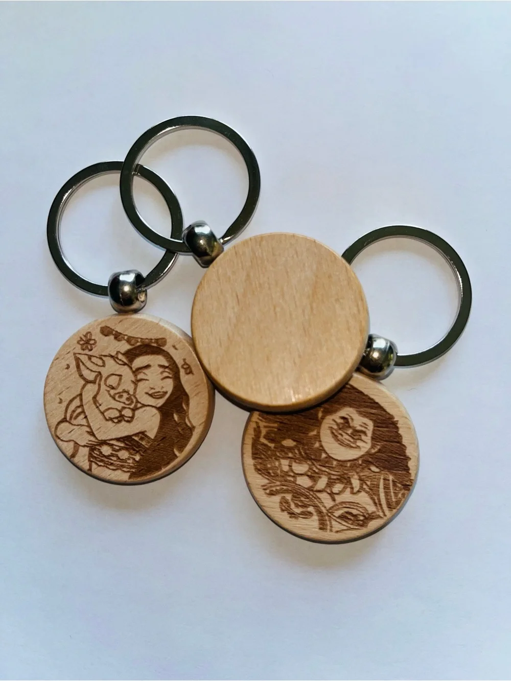Set of 3… engraved Wooden Character Keychain Set - Natural Wood